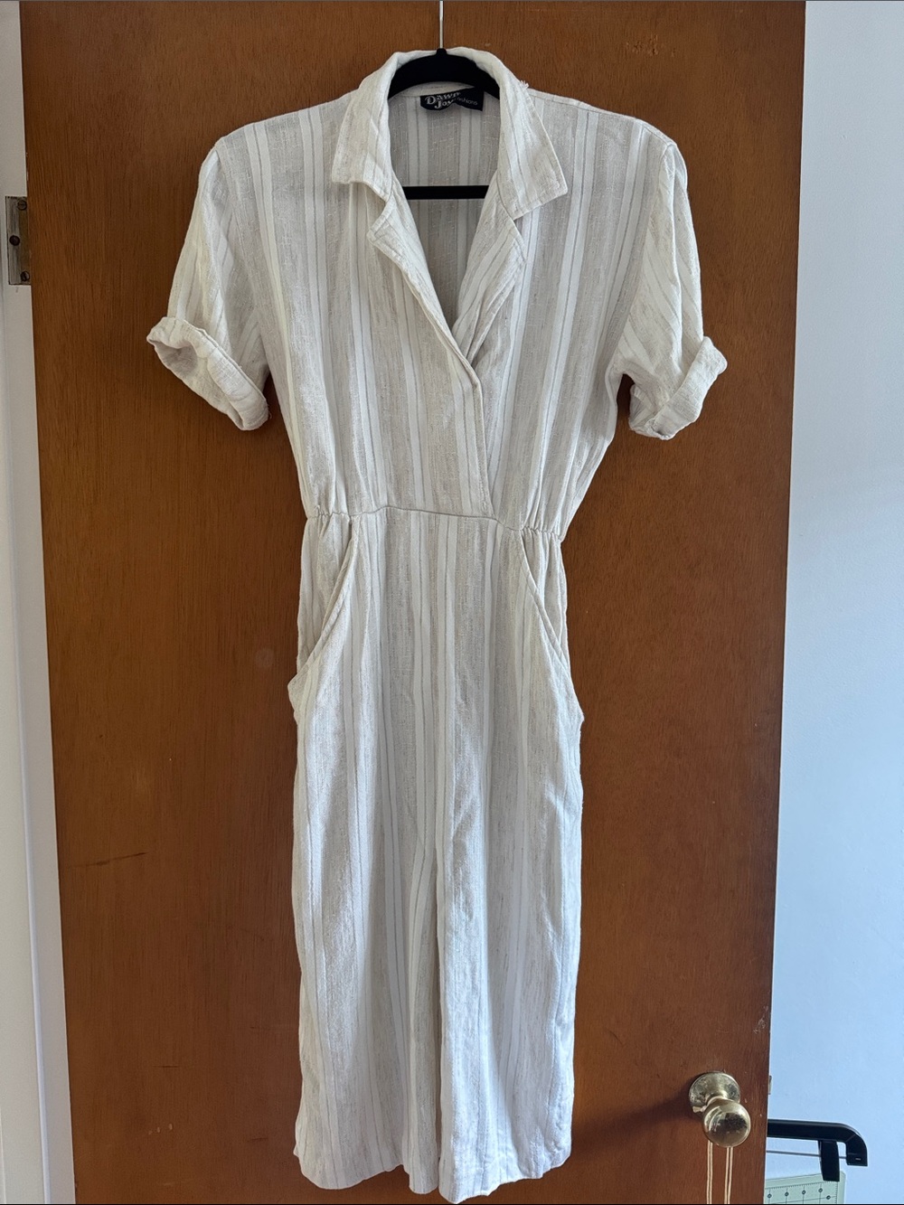 Vintage 80-90s Cream Striped Women's Shirt Dress